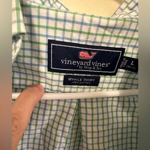 Boys Vineyard Vines Green and Blue Casual Button Down Shirt, size large